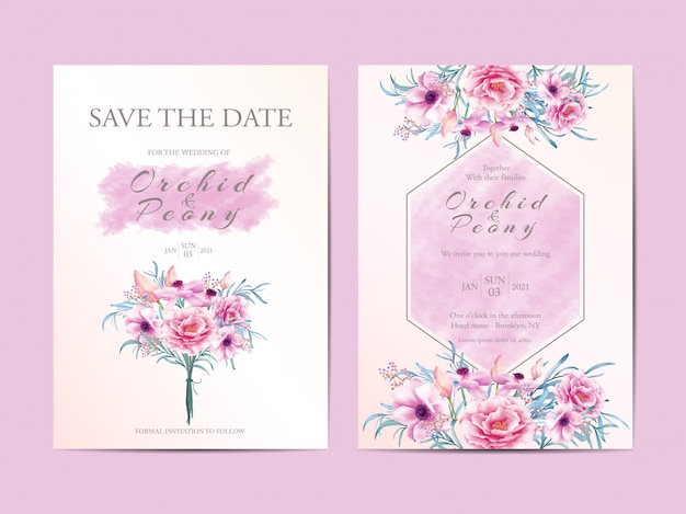 Invitación de boda moderna tarjetas de ramo de flores