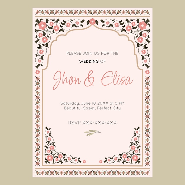 Invitación de boda musulmana dibujada a mano