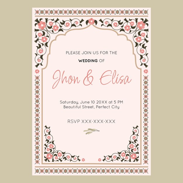Invitación de boda musulmana dibujada a mano