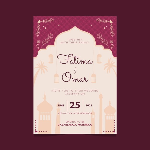 Invitación de boda musulmana dibujada a mano