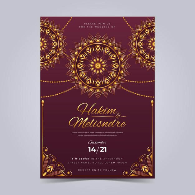 Invitación de boda musulmana de lujo dorado degradado