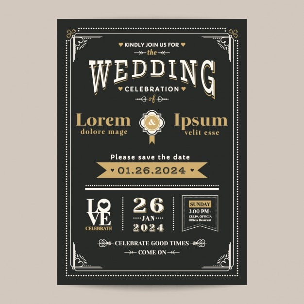 Invitación de boda negra vintage