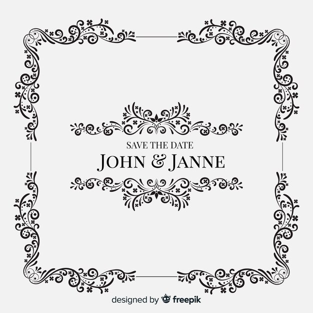 Invitación de boda ornamental para guardar la fecha