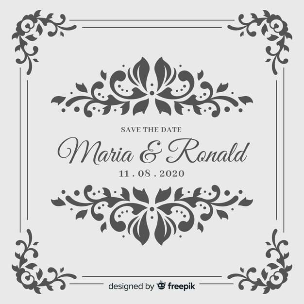 Invitación de boda ornamental para guardar la fecha