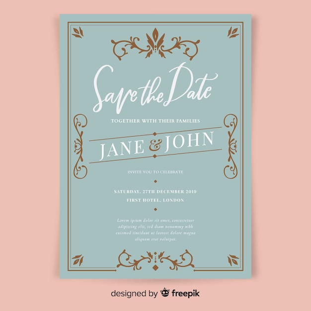 Invitación de boda ornamental retro