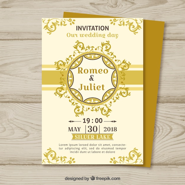 Vector gratuito invitación de boda con ornamentos florales