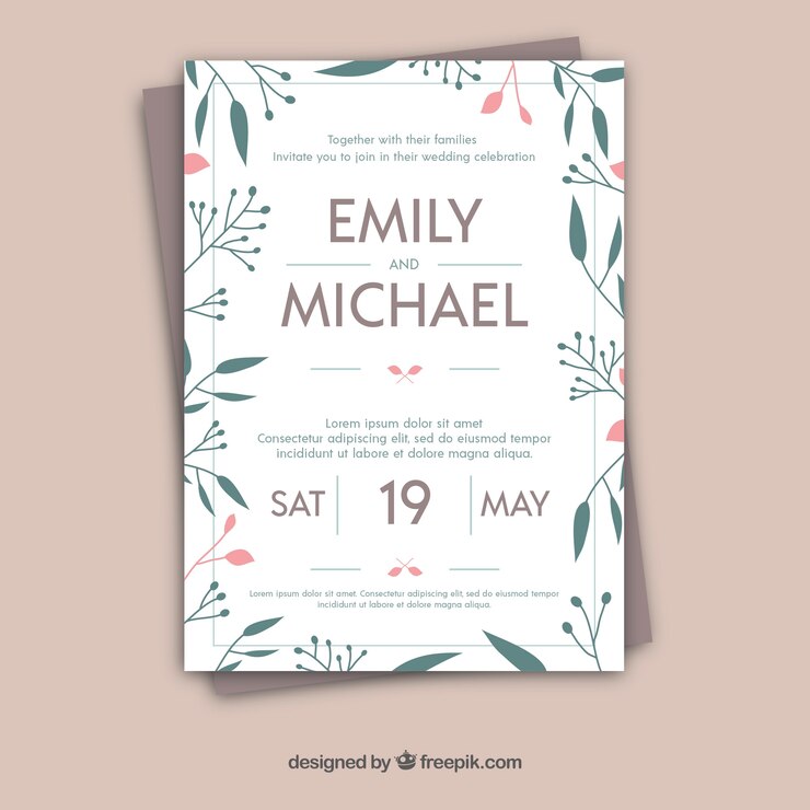 Vector gratuito invitación de boda con ornamentos florales