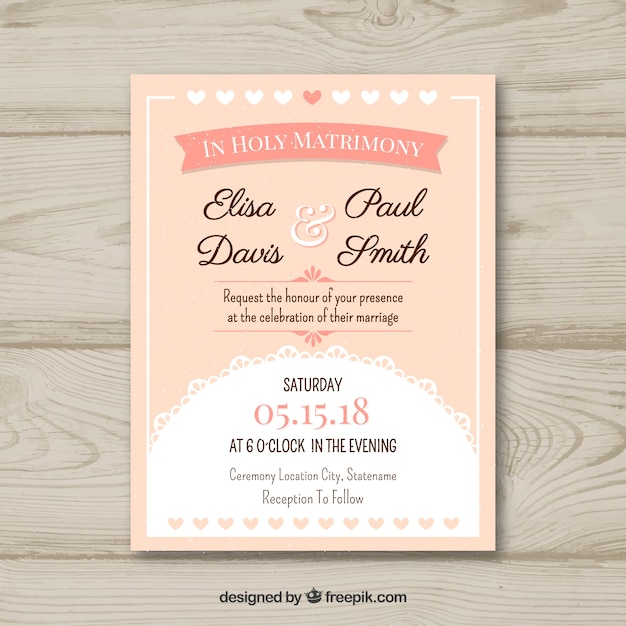 Invitación de boda con ornamentos planos
