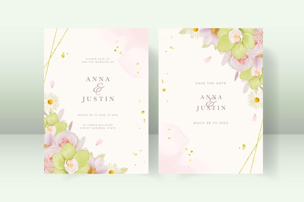 Invitación de boda con orquídea rosa y verde