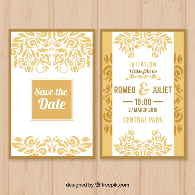 Invitación de boda plana en blanco y amarillo