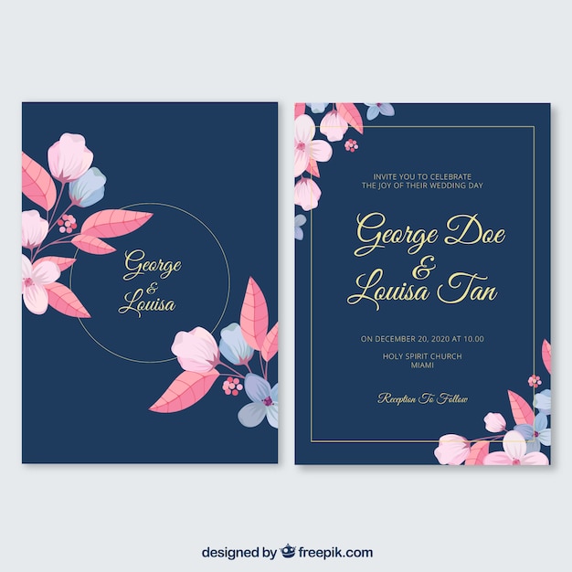 Invitación de boda plana con un marco floral