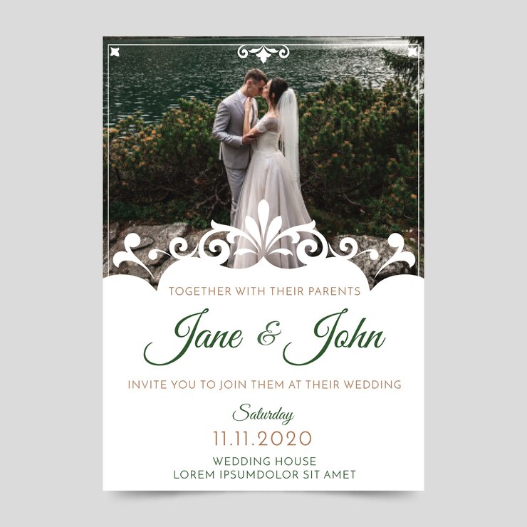 Vector gratuito invitación de boda de plantilla con foto