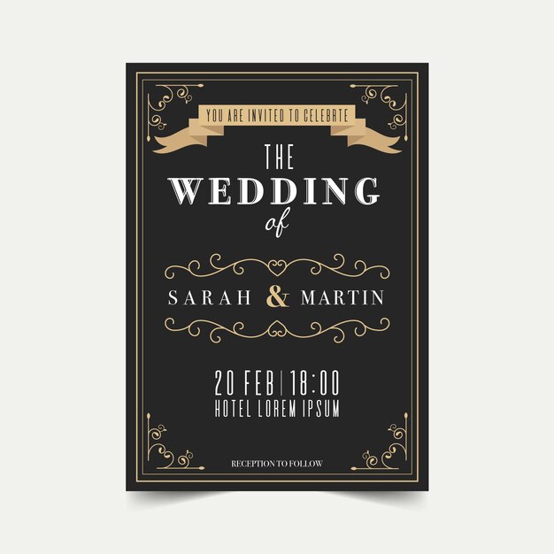 Invitación de boda plantilla retro