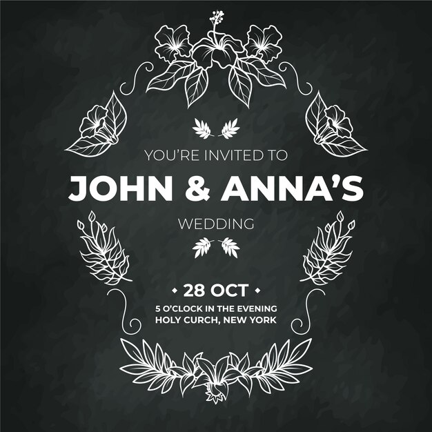Invitación de boda plantilla vintage en pizarra