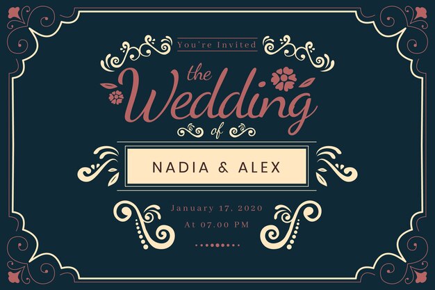 Invitación de boda plantilla vintage