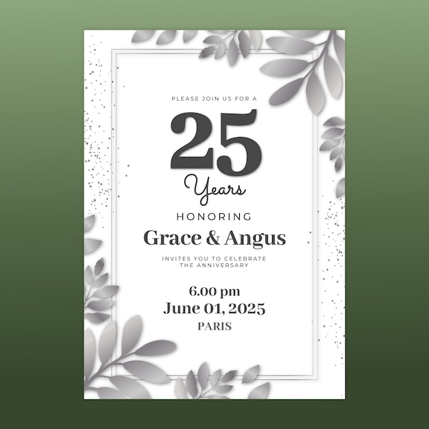 invitación de boda de plata degradada