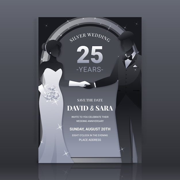 invitación de boda de plata degradada