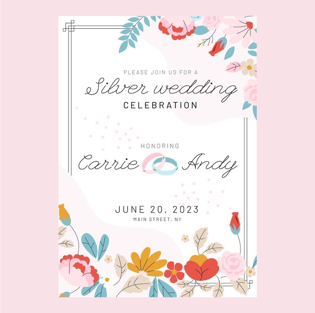 Invitación de boda de plata dibujada a mano