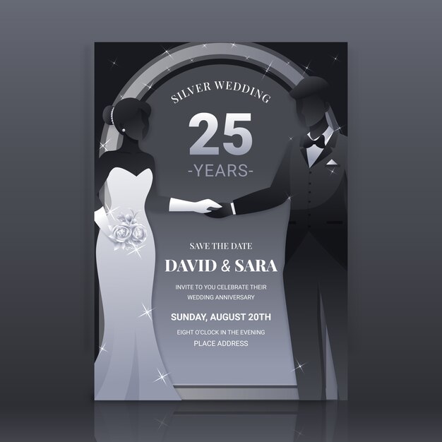 Invitación de boda de plata en gradiente
