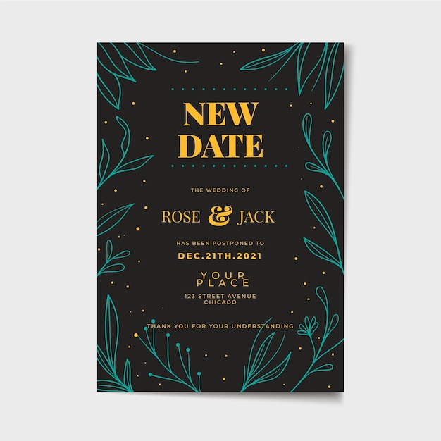 Invitación de boda pospuesta dibujada a mano