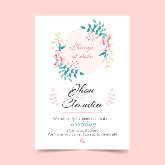 Invitación de boda pospuesta dibujada a mano
