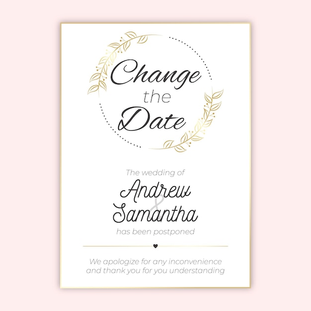 Invitación de boda pospuesta de diseño dibujado a mano