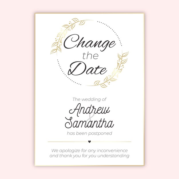 Invitación de boda pospuesta de diseño dibujado a mano