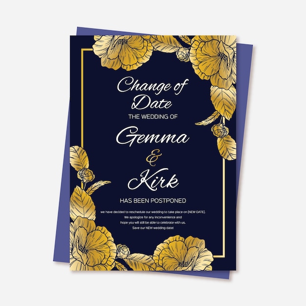 Vector gratuito invitación de boda pospuesta con flores dibujada a mano