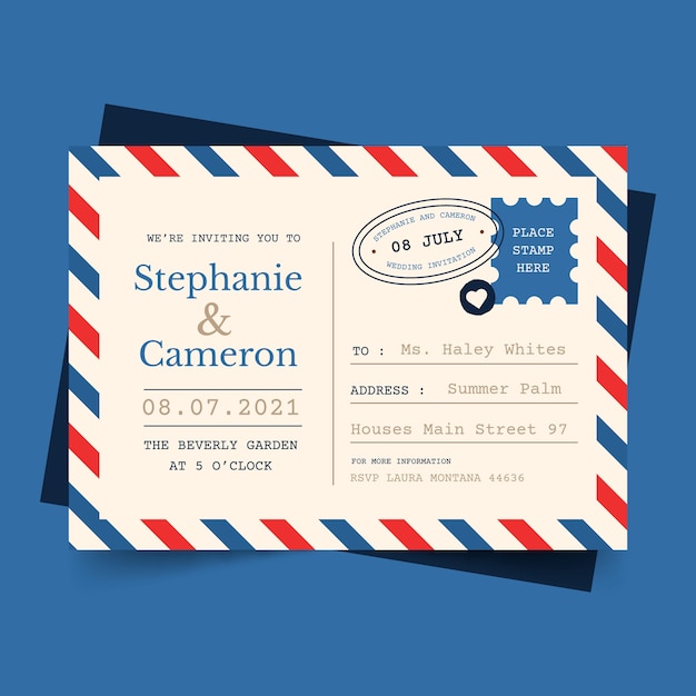 Invitación de boda de postal creativa