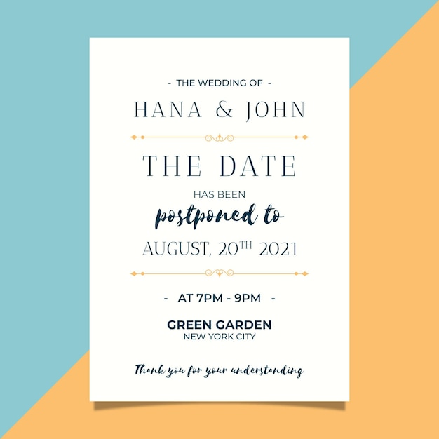 Invitación de boda postergada de estilo tipográfico
