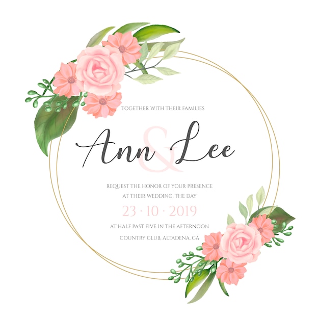 Invitación de boda preciosa con flores de acuarela
