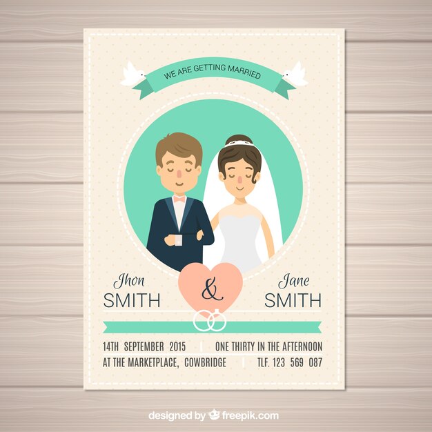 Invitación de boda punteada con recién casados