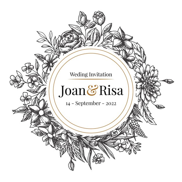 Invitación de boda realista dibujado a mano