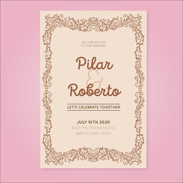 Invitación de boda retro con adornos preciosos