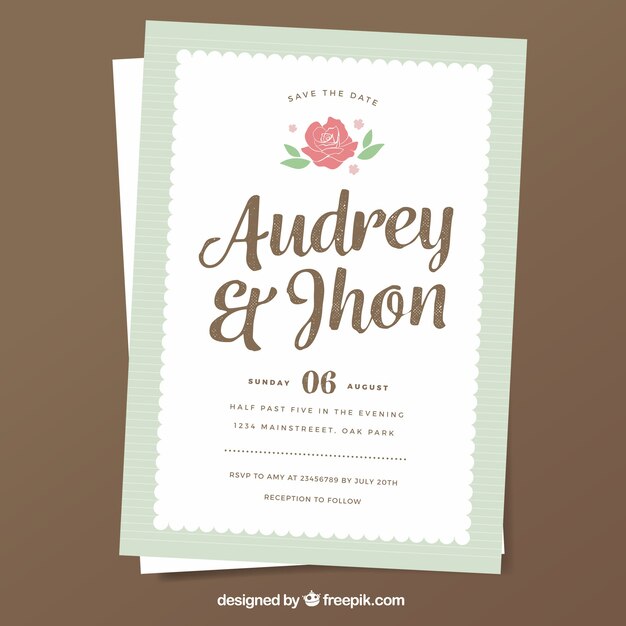 Invitación de boda retro con flor decorativa