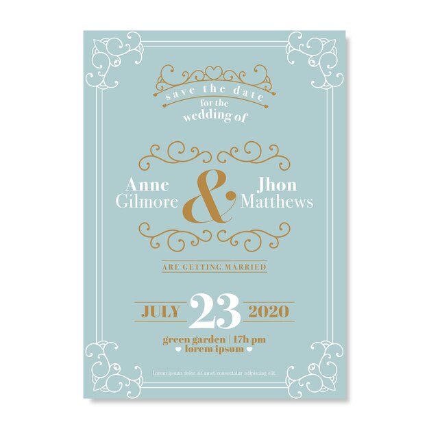 Invitación de boda retro hermosa