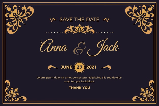 Invitación de boda retro hermosa