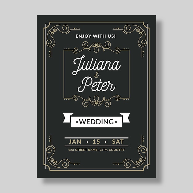 Invitación de boda retro hermosa