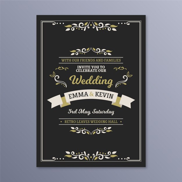 Invitación de boda retro de plantilla