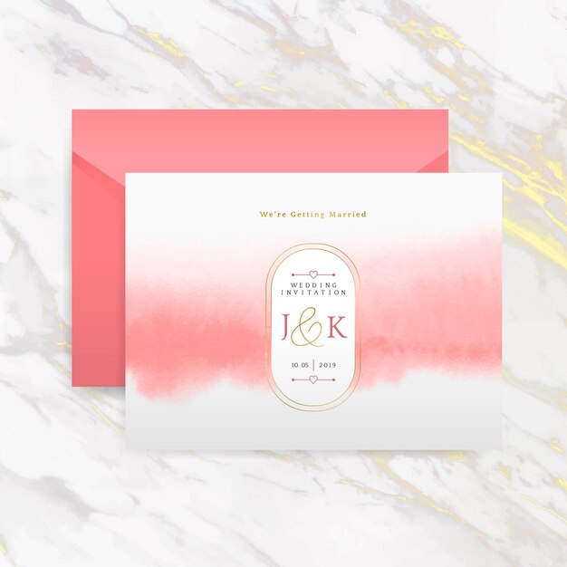 Invitación de boda romántica con envolvente vectorial