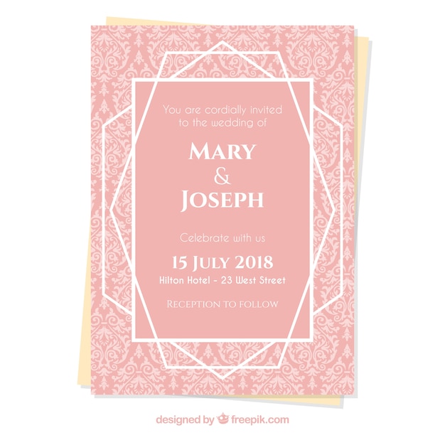 Invitación de boda rosa simple en diseño plano