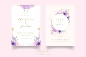 Vector gratuito invitación de boda con rosas acuarelas