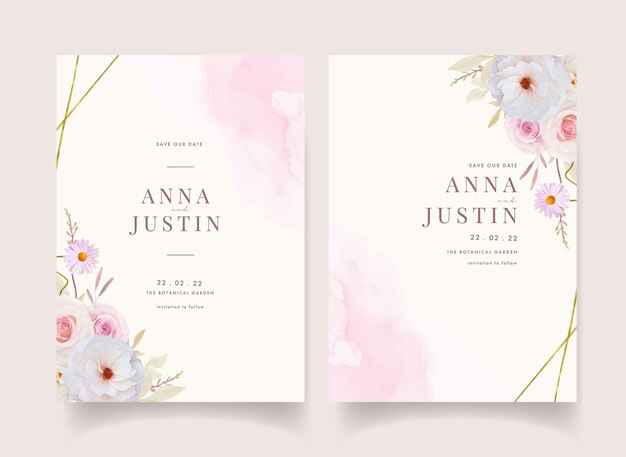 Invitación de boda con rosas acuarelas