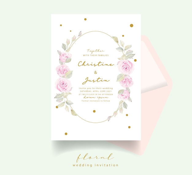 Invitación de boda con rosas florales acuarelas