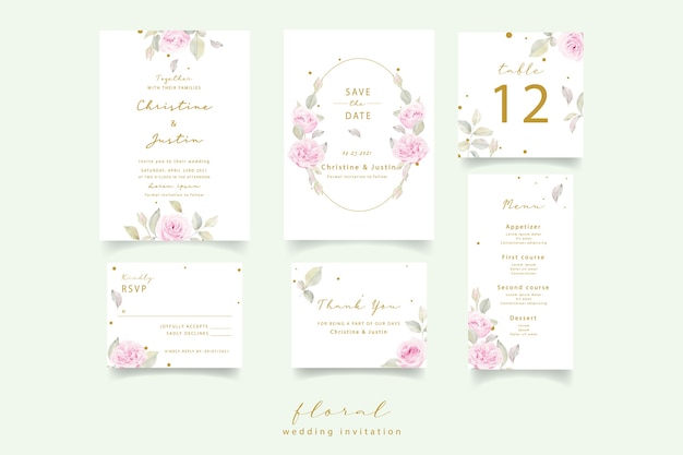 Invitación de boda con rosas florales acuarelas