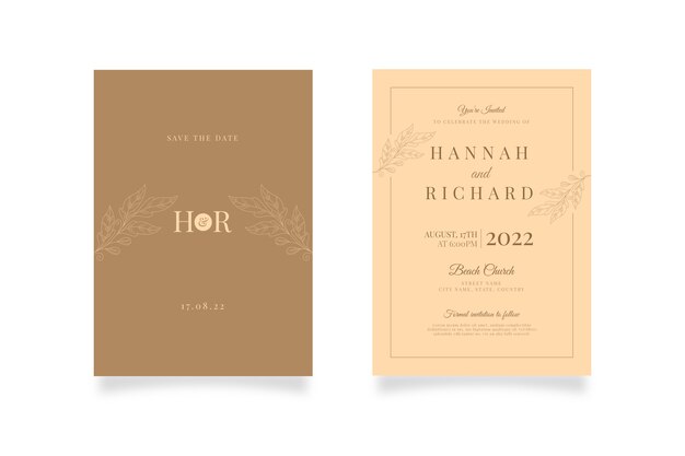 Invitación de boda rústica dibujada a mano