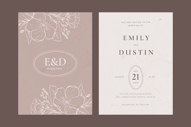 Invitación de boda rústica dibujada a mano
