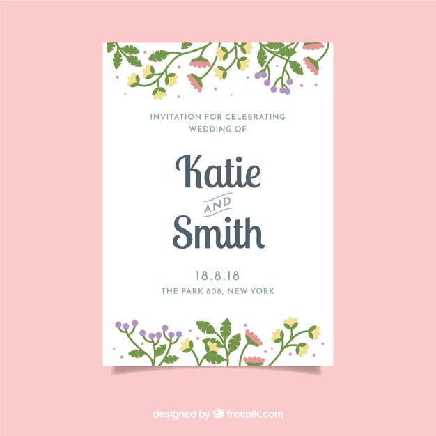Invitación de boda simple en diseño plano