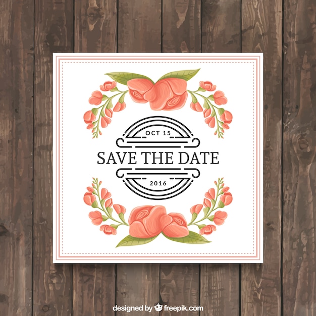 Vector gratuito invitación de boda con tema floral pintada con acuarelas