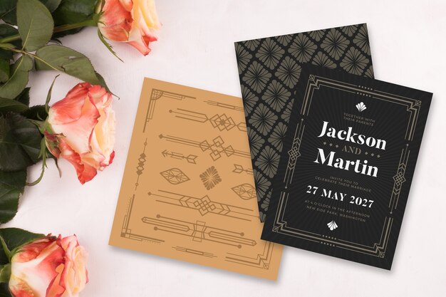 Invitación de boda en tema negro